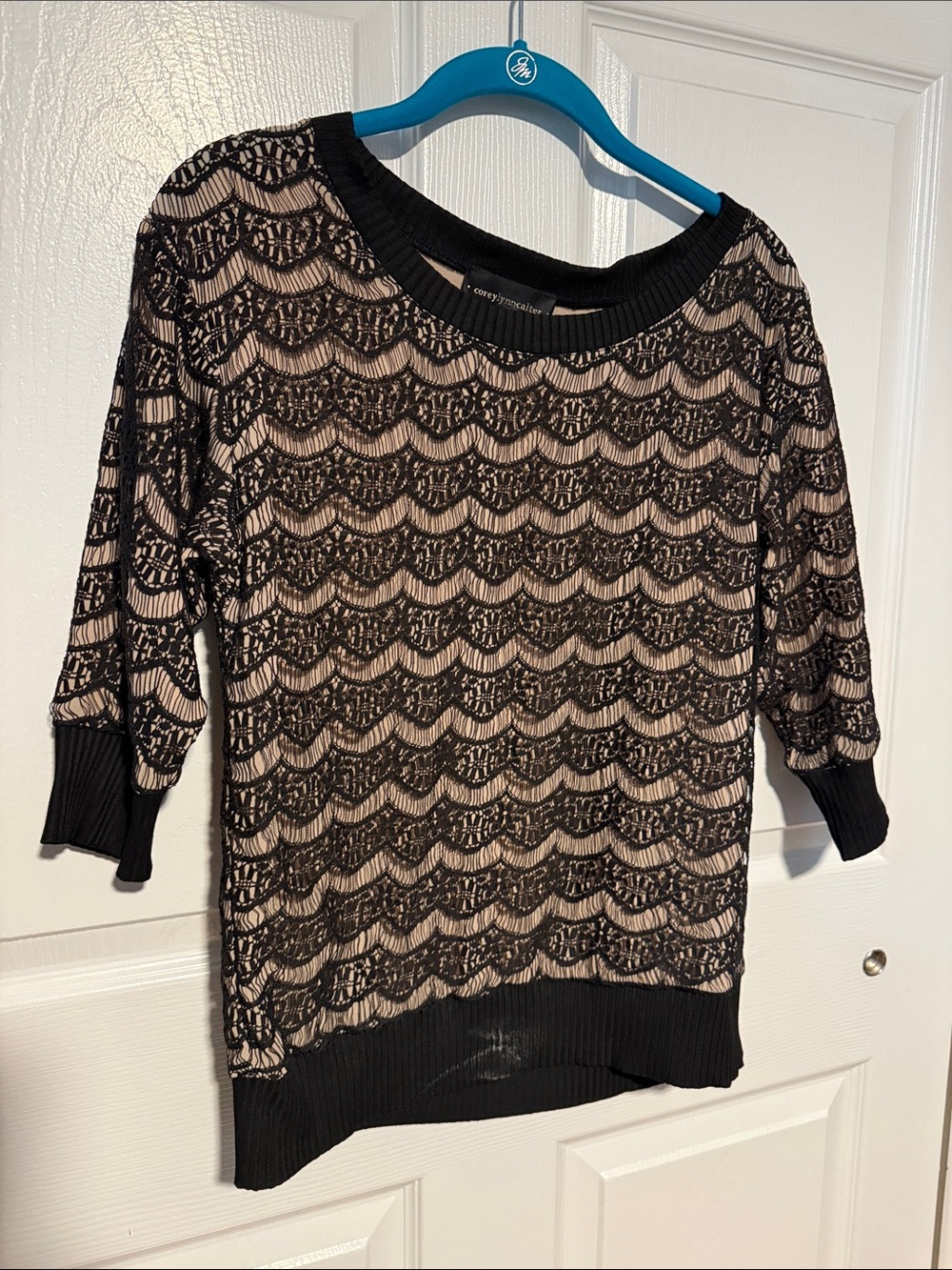 Corey Lynn Calter Black Lace Overlay Women's Sweater - Neutral Underlay size 2